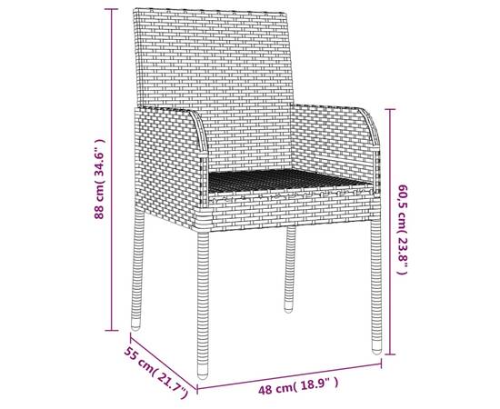 Set mobilier de grădină cu perne, 9 piese, negru, poliratan, 9 image