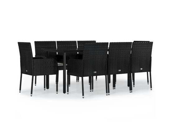 Set mobilier de grădină cu perne, 9 piese, negru, poliratan, 2 image