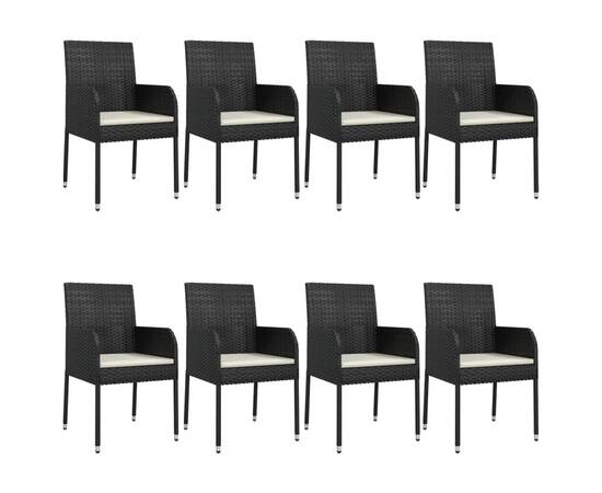 Set mobilier de grădină cu perne, 9 piese, negru, poliratan, 4 image