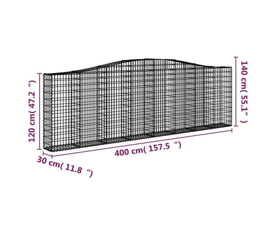 Coș gabion arcuit 400x30x120/140 cm fier galvanizat, 5 image