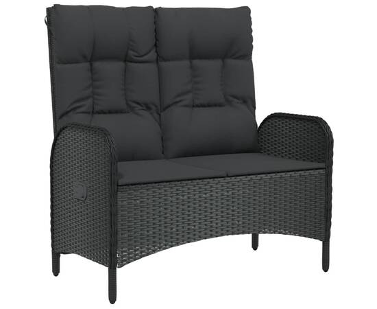 Set mobilier de grădină cu perne, 3 piese, negru, poliratan, 6 image