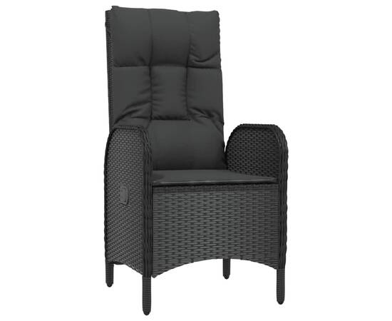 Set mobilier de grădină cu perne, 3 piese, negru, poliratan, 5 image