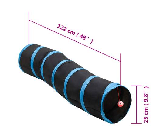 Tunel pentru pisici în formă s, negru/albastru 122 cm poliester, 6 image