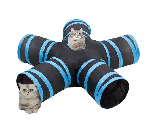 Tunel pentru pisici 5 căi, negru și albastru, 25 cm, poliester, 2 image