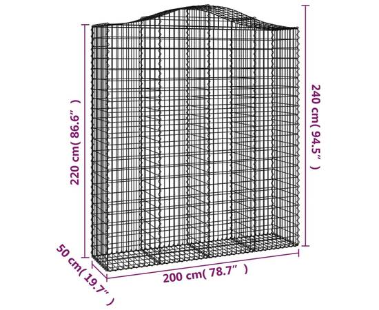 Coșuri gabion arcuite, 3 buc, 200x50x220/240cm, fier galvanizat, 6 image