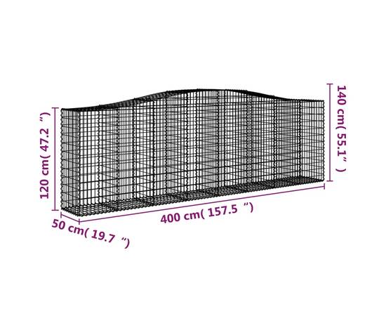 Coșuri gabion arcuite 2 buc, 400x50x120/140 cm, fier galvanizat, 6 image