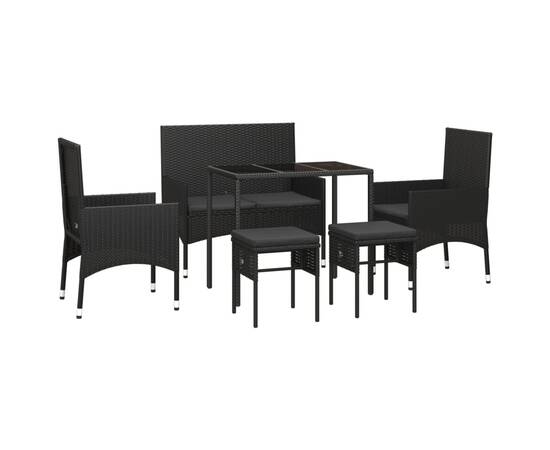 Set mobilier de grădină cu perne, 6 piese, negru, poliratan, 3 image