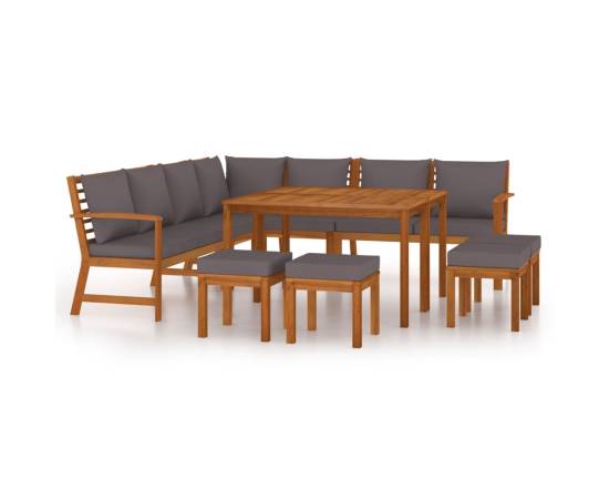 Set mobilier grădină cu perne, 11 piese, lemn masiv de acacia, 2 image