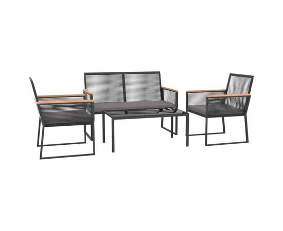 Set mobilier relaxare grădină, 4 piese cu perne, negru, oțel, 3 image