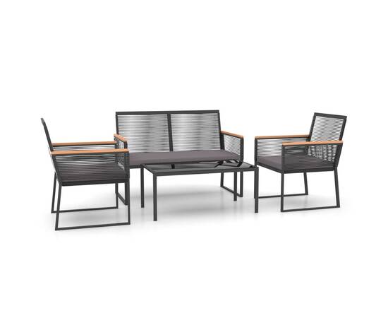 Set mobilier relaxare grădină, 4 piese cu perne, negru, oțel, 2 image