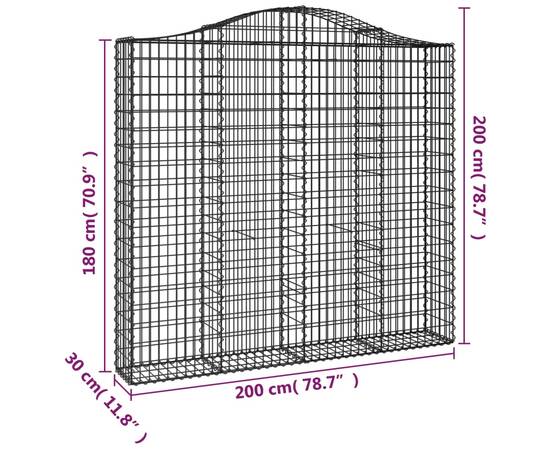 Coșuri gabion arcuite 3 buc, 200x30x180/200cm, fier galvanizat, 6 image