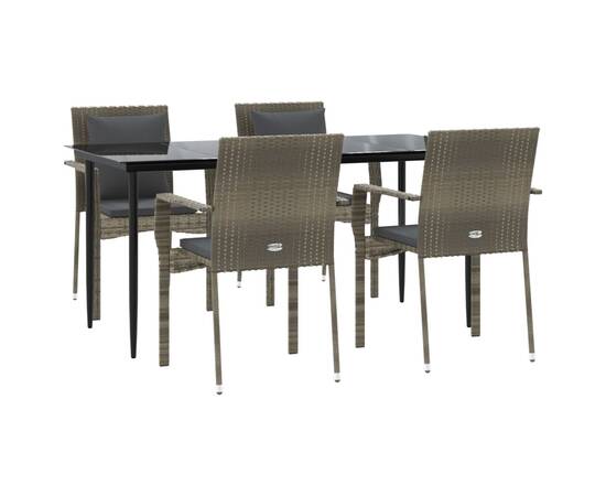 Set mobilier de grădină cu perne, 5 piese, negru/gri, poliratan, 3 image