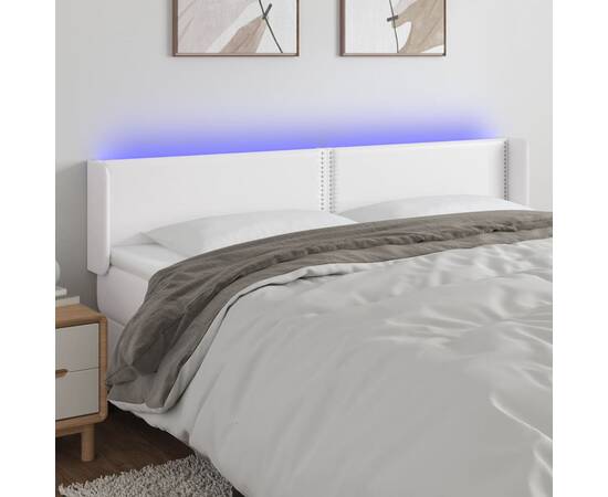 Tăblie de pat cu led, alb, 163x16x78/88 cm, piele ecologică