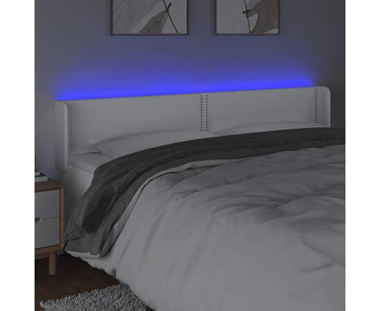 Tăblie de pat cu led, alb, 163x16x78/88 cm, piele ecologică, 4 image