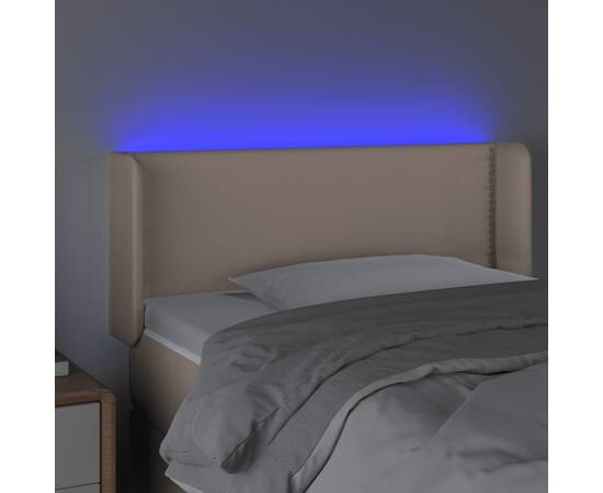 Tăblie de pat cu led, cappuccino 103x16x78/88cm piele ecologică, 4 image