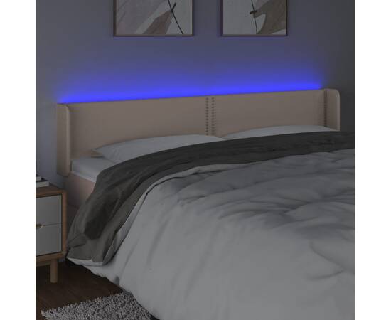 Tăblie de pat cu led, cappuccino 163x16x78/88cm piele ecologică, 4 image