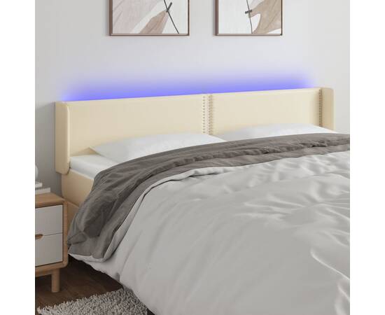Tăblie de pat cu led, crem, 183x16x78/88 cm, piele ecologică