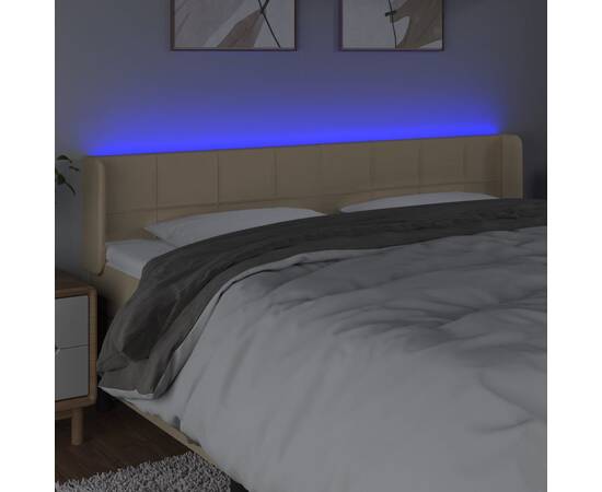 Tăblie de pat cu led, crem, 183x16x78/88 cm, textil, 4 image