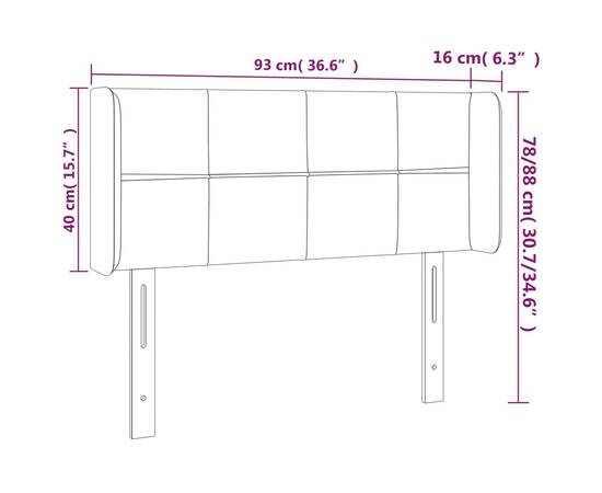 Tăblie de pat cu led, gri închis, 93x16x78/88 cm, textil, 6 image