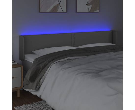 Tăblie de pat cu led, gri, 163x16x78/88 cm, piele ecologică, 4 image