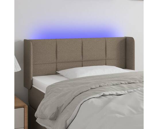 Tăblie de pat cu led, gri taupe, 103x16x78/88 cm, textil