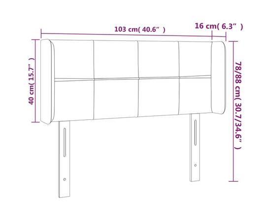 Tăblie de pat cu led, gri taupe, 103x16x78/88 cm, textil, 6 image