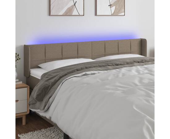 Tăblie de pat cu led, gri taupe, 163x16x78/88 cm, textil