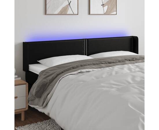 Tăblie de pat cu led, negru, 183x16x78/88 cm, piele ecologică