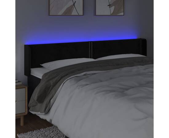 Tăblie de pat cu led, negru, 203x16x78/88 cm, catifea, 4 image