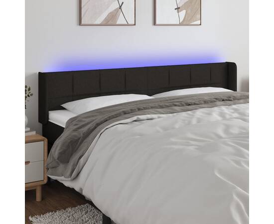 Tăblie de pat cu led, negru, 203x16x78/88 cm, material textil