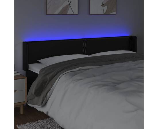 Tăblie de pat cu led, negru, 203x16x78/88 cm, piele ecologică, 4 image