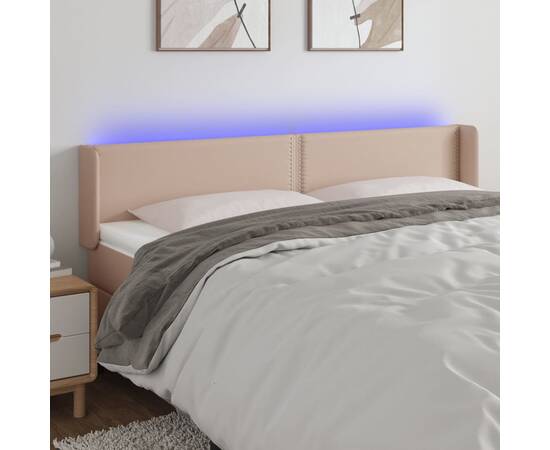Tăblie de pat cu led cappuccino 183x16x78/88 cm piele ecologică