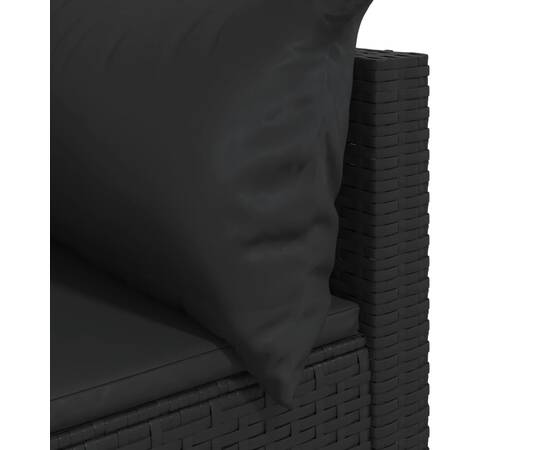 Canapea de colț cu pernă de grădină, negru, poliratan, 6 image