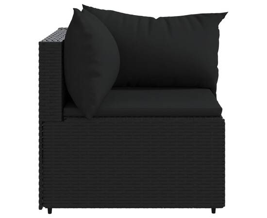 Canapea de colț cu pernă de grădină, negru, poliratan, 3 image
