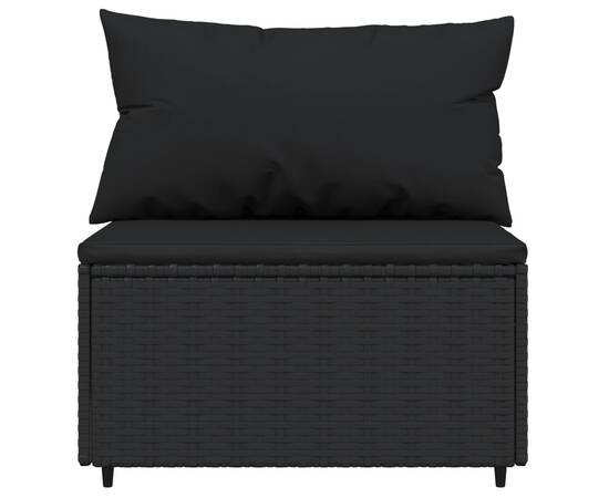 Canapea de mijloc cu pernă de grădină, negru, poliratan, 3 image