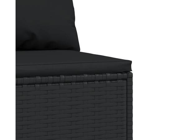 Canapea de mijloc cu pernă de grădină, negru, poliratan, 5 image
