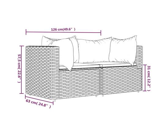 Canapele de colț de grădină cu perne, 2 buc., maro, poliratan, 9 image
