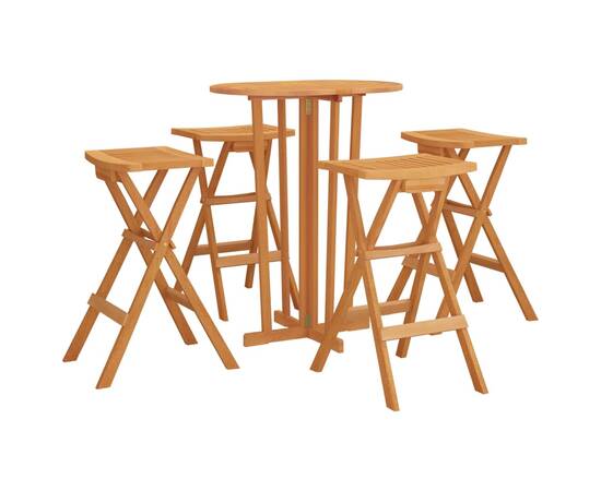 Set mobilier de bar pliabil, 5 piese, lemn masiv de tec, 3 image