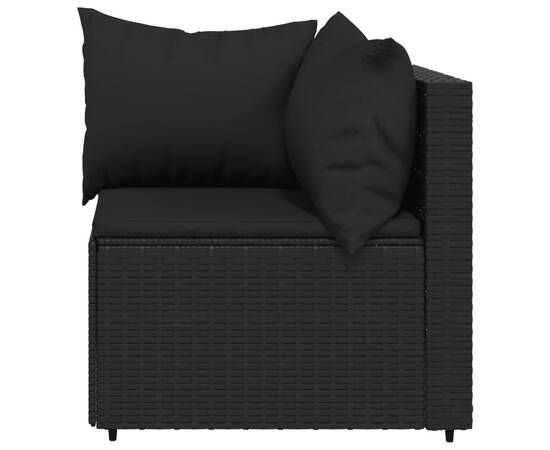 Set mobilier de grădină cu perne, 3 piese, negru, poliratan, 5 image