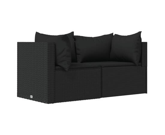 Set mobilier de grădină cu perne, 3 piese, negru, poliratan, 3 image