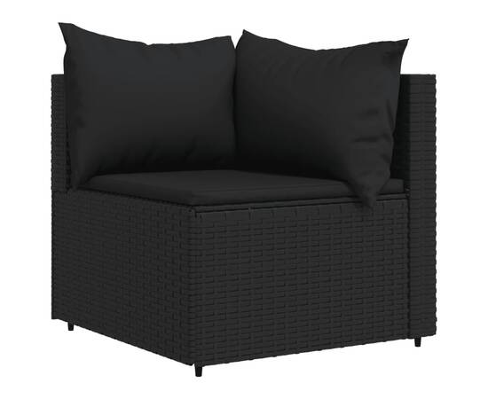 Set mobilier de grădină cu perne, 3 piese, negru, poliratan, 4 image