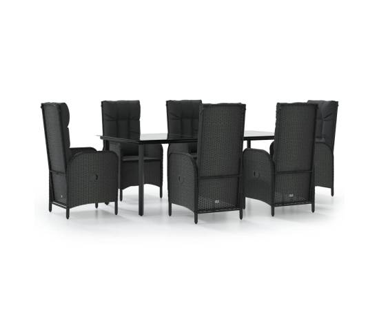 Set mobilier de grădină cu perne, 7 piese, negru, poliratan, 2 image