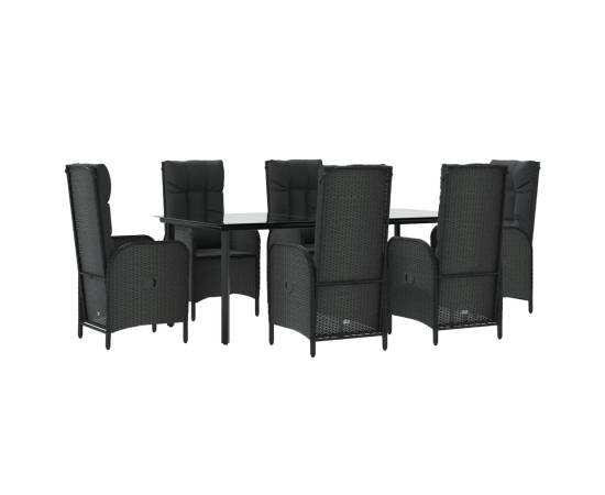 Set mobilier de grădină cu perne, 7 piese, negru, poliratan, 3 image