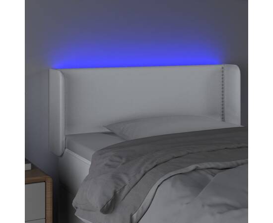 Tăblie de pat cu led, alb, 103x16x78/88 cm, piele ecologică, 4 image