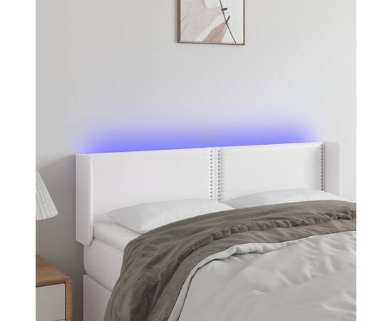 Tăblie de pat cu led, alb, 147x16x78/88 cm, piele ecologică