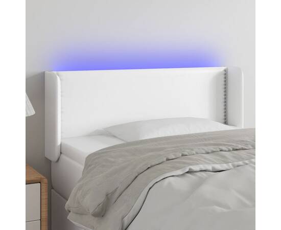 Tăblie de pat cu led, alb, 93x16x78/88 cm, piele ecologică