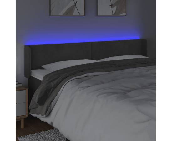Tăblie de pat cu led, gri închis, 163x16x78/88 cm, catifea, 4 image