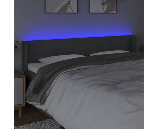 Tăblie de pat cu led, gri închis, 203x16x78/88 cm, textil, 4 image