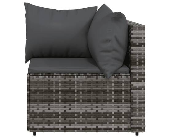 Canapea de colț cu pernă de grădină, gri, poliratan, 4 image
