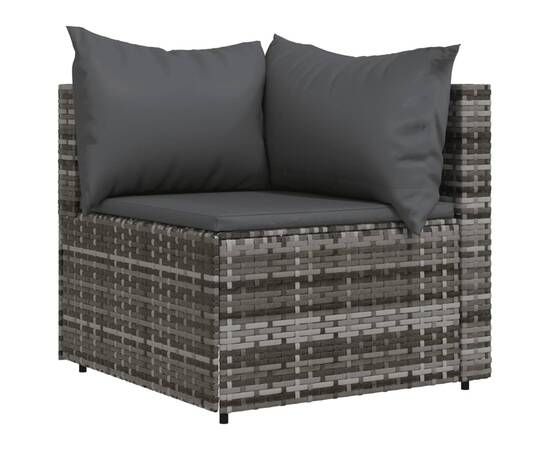 Canapea de colț cu pernă de grădină, gri, poliratan, 2 image